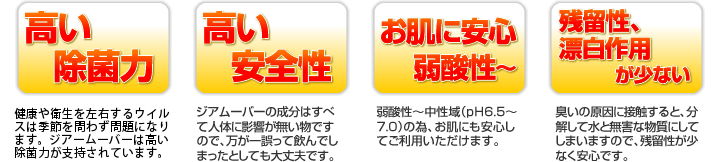 高い除菌力や安全性で安心な製品です